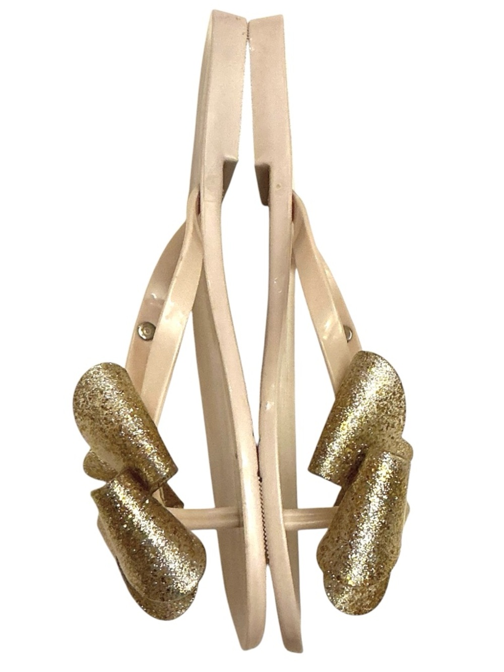 Melissa Harmonic Bow III PVC Gold Glitter Bow Flat Thong Flipflop Sandal Size: 8 - Picture 7 of 15